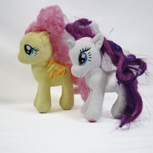 TY My Little Pony Plush Fluttershy & Rarity 7" Plush Sparkle Hair Yellow Unicorn